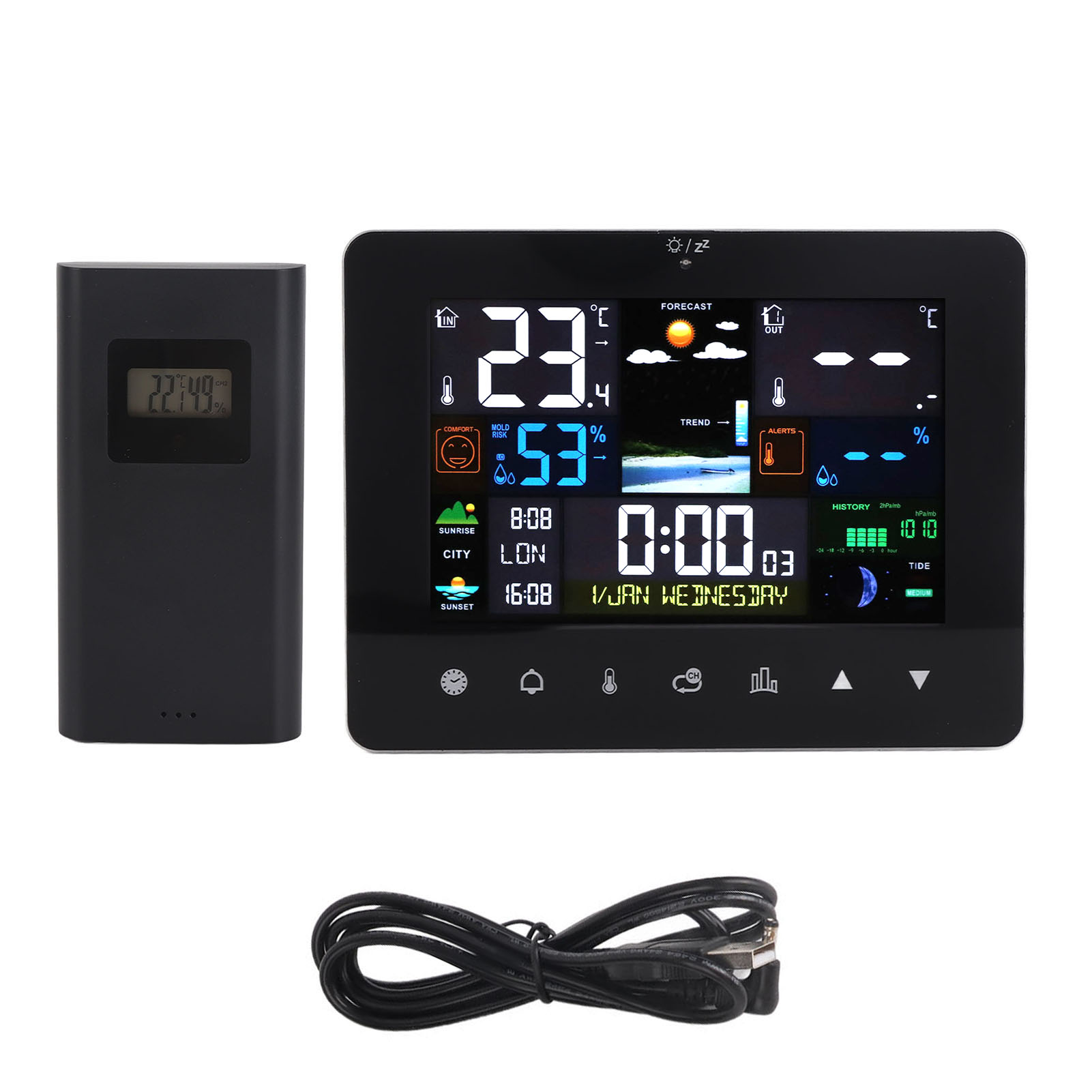 Wireless Weather Station Indoor Outdoor - Kleurrijk touchscreen digitale weerstation met draadloze