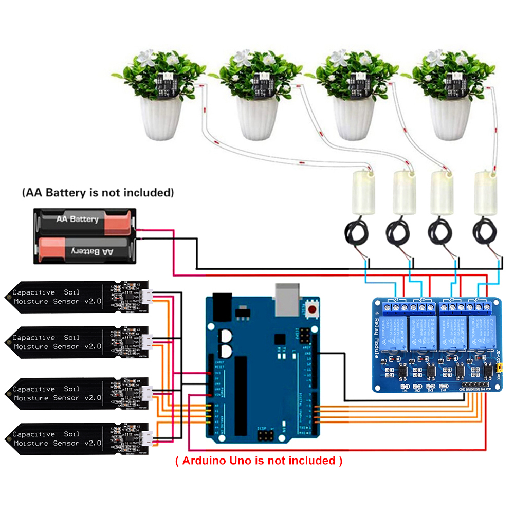Soil Moisture Sensor Relay Module Arduino - DIY automatisch irrigatiesysteem Zelf water gevende