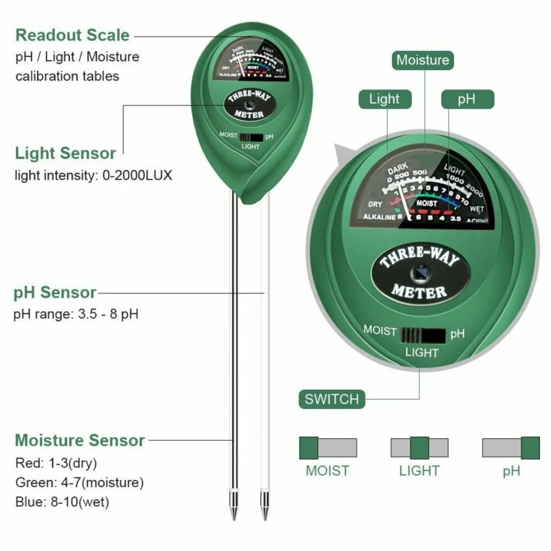 Soil Ph Meter 3 In 1 Moisture Sunlight - 3-in-1 Bodem PH-meter Zonlicht PH-tester Tuinbloemen