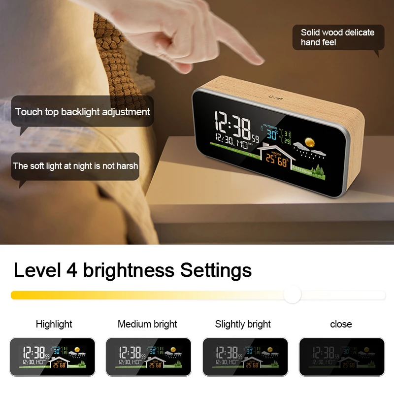 Wireless Weather Station Indoor Outdoor - Draadloos weerstation Houten wekker Digitale thermometer