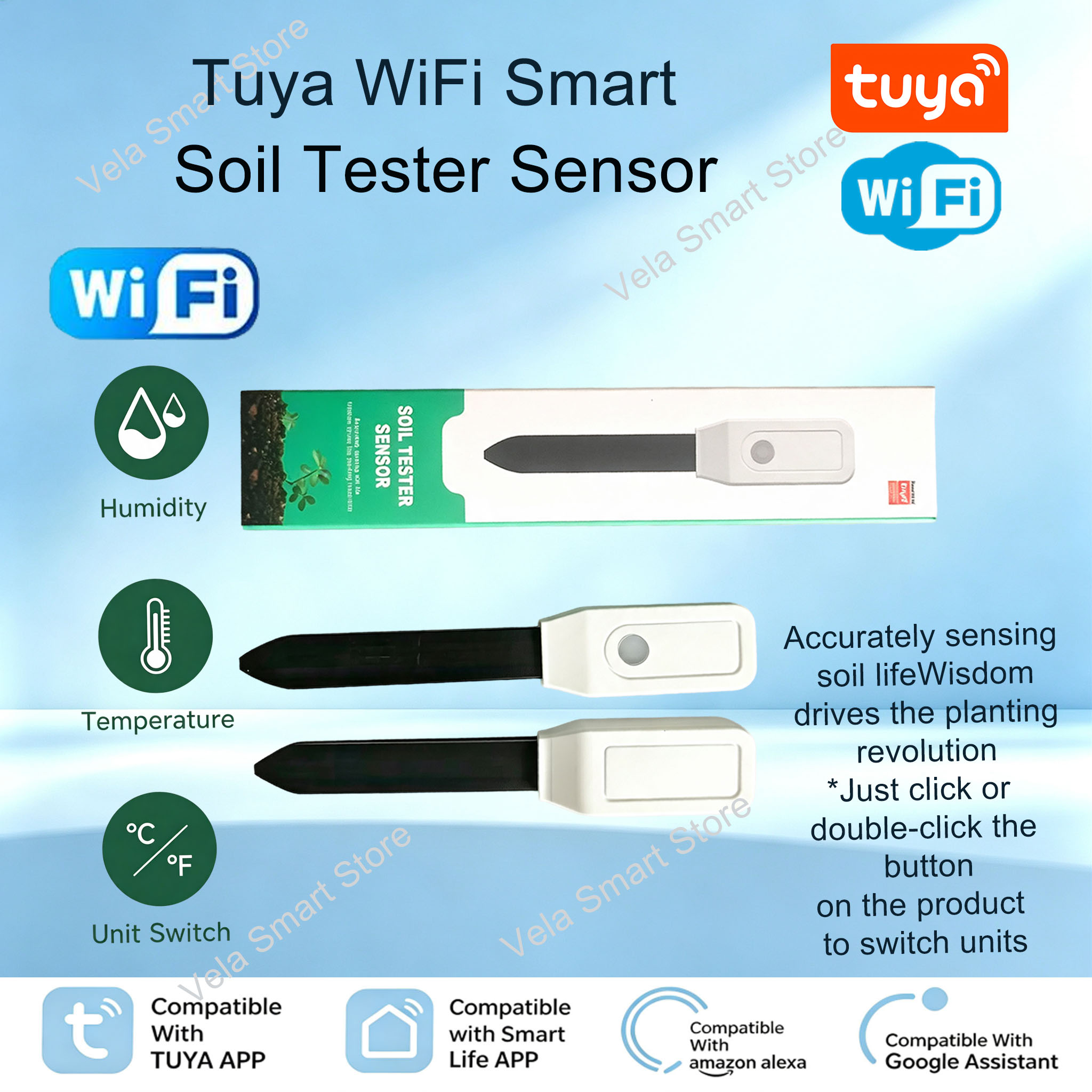 WiFi Bodemtemperatuur- en Voch - Wifi Soil Moisture Sensor Garden App recensie en prijs
