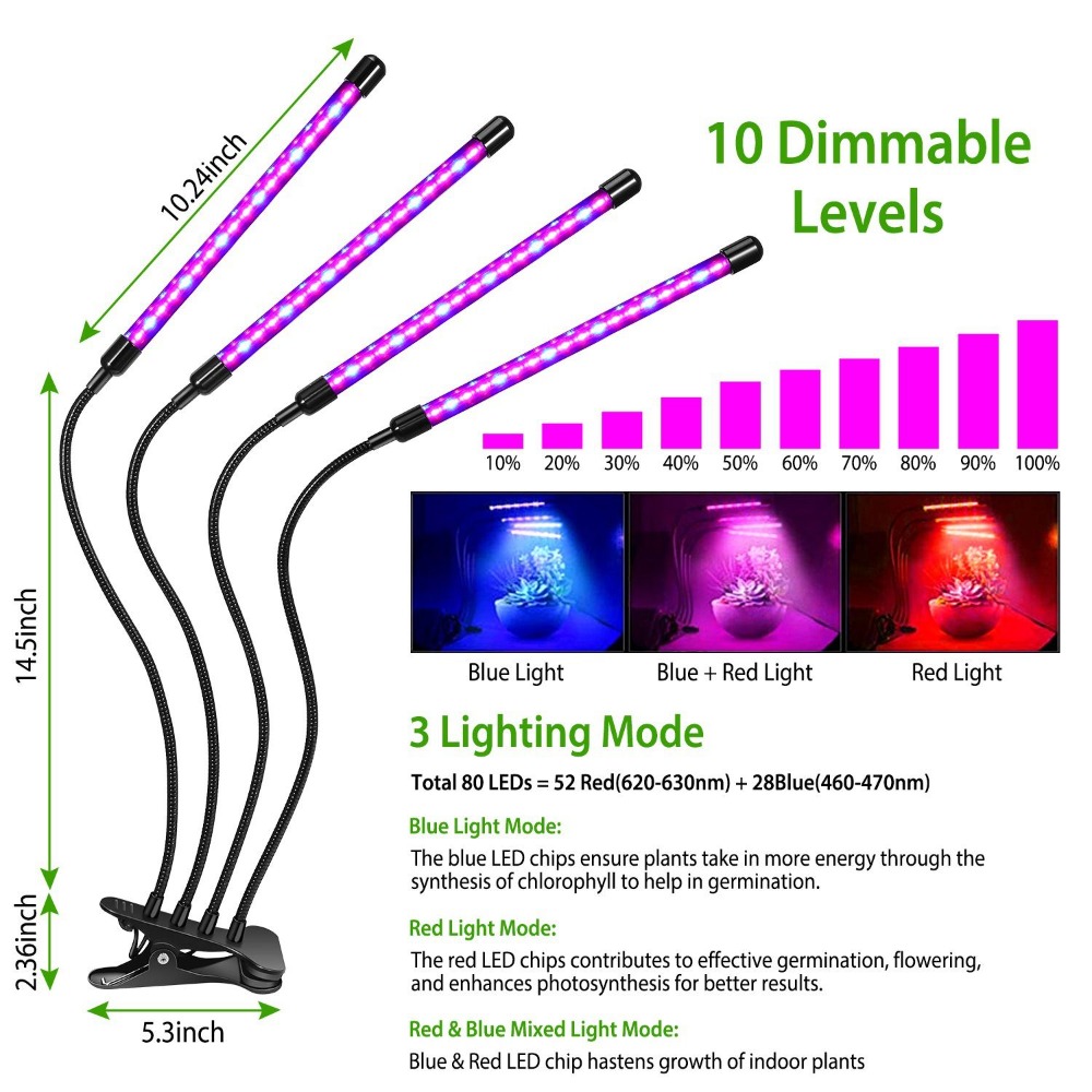 Kweeklampen voor kamerplanten, - Plant Grow Light Full Spectrum Clip On recensie en prijs